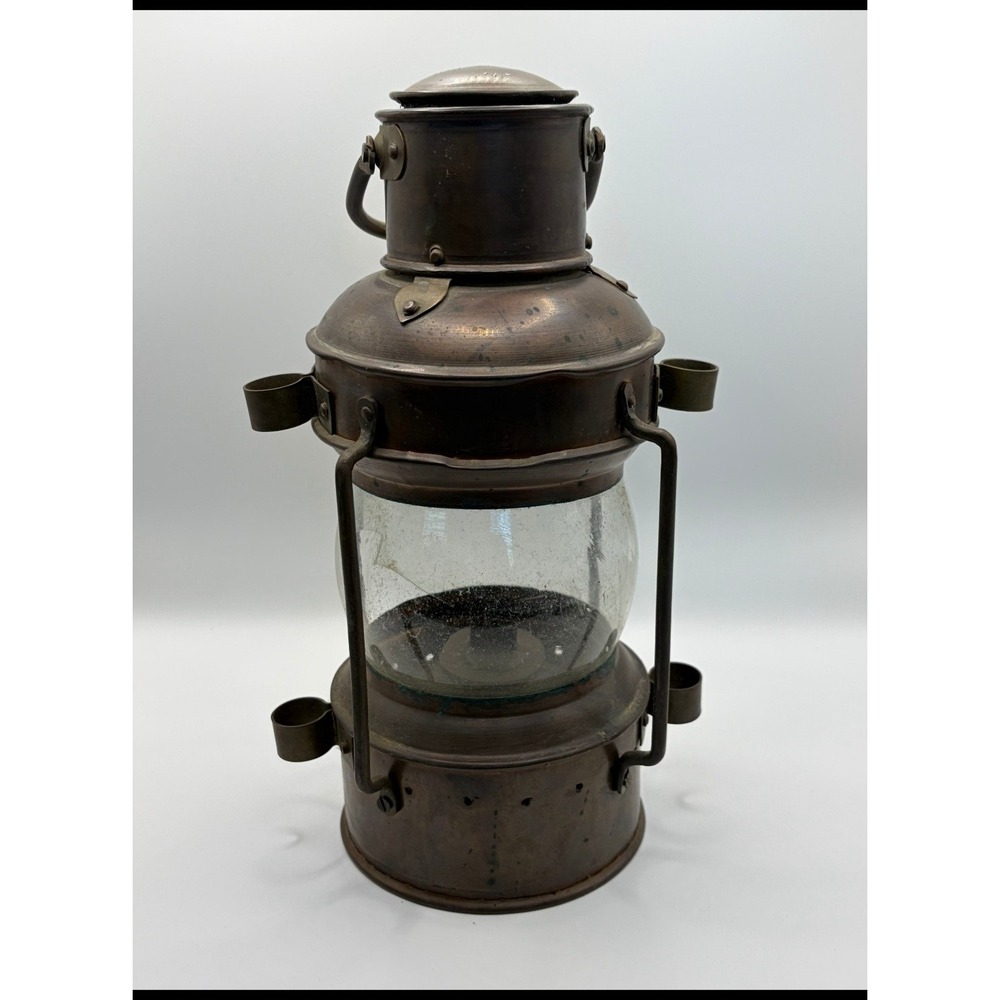 Vintage Anchor Copper Brass Nautical Ship Lantern Maritime Oil Lamp Decor